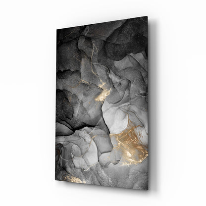 Charcoal Black Gold Ink Glass Wall Art