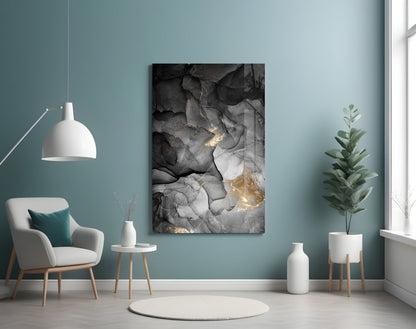 Charcoal Black Gold Ink Glass Wall Art