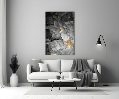 Charcoal Black Gold Ink Glass Wall Art