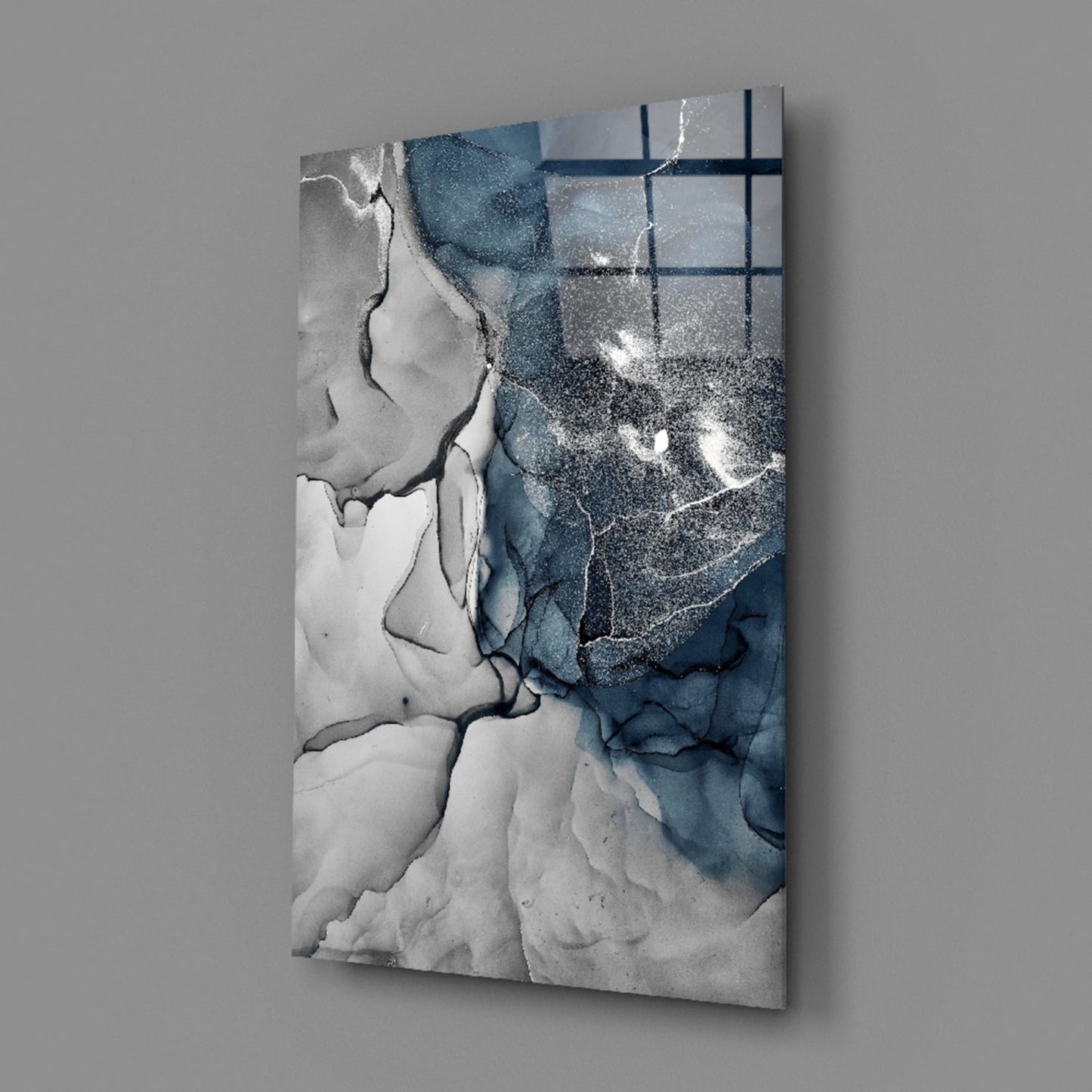 Blue Gray Ink Depth Glass Wall Art