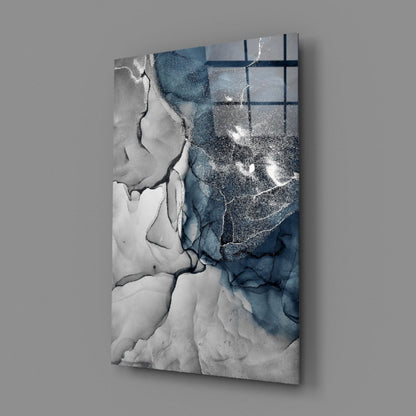 Blue Gray Ink Depth Glass Wall Art