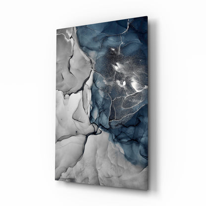 Blue Gray Ink Depth Glass Wall Art