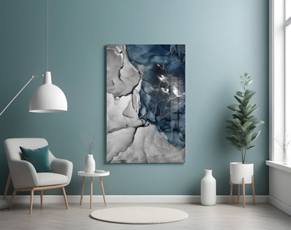 Blue Gray Ink Depth Glass Wall Art