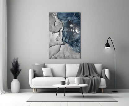 Blue Gray Ink Depth Glass Wall Art