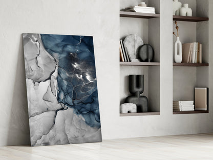 Blue Gray Ink Depth Glass Wall Art