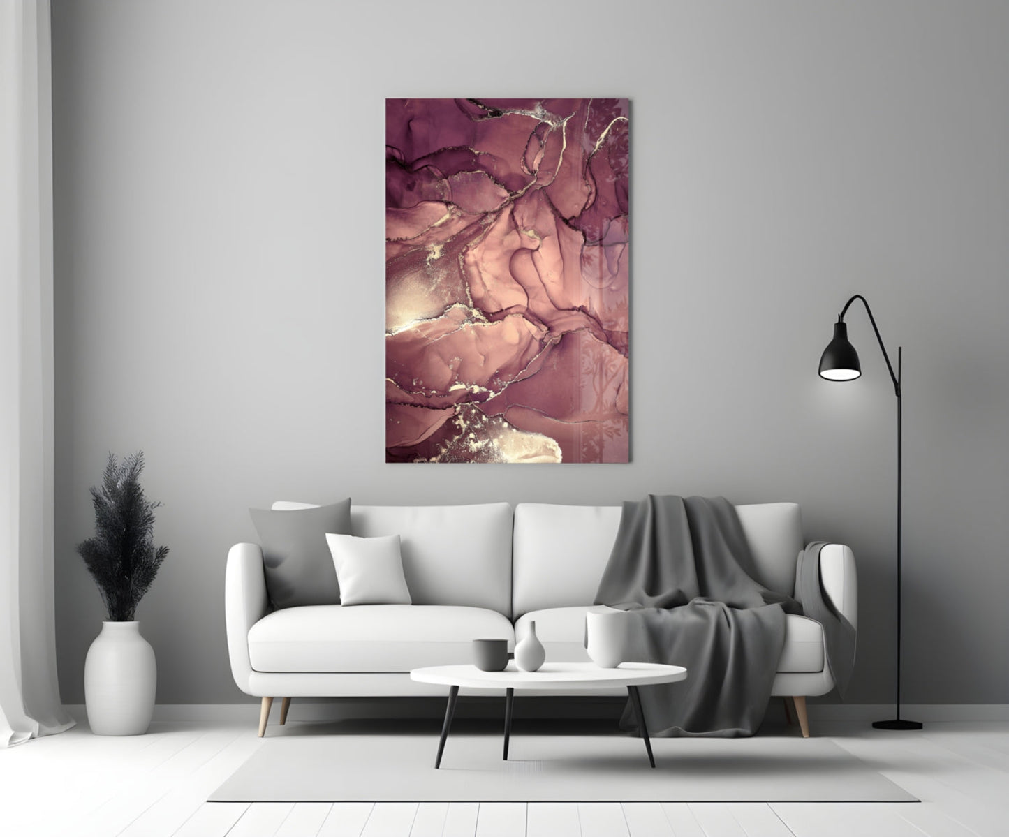 Mauve Pink Gold Veins Glass Wall Art