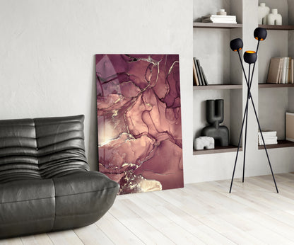 Mauve Pink Gold Veins Glass Wall Art