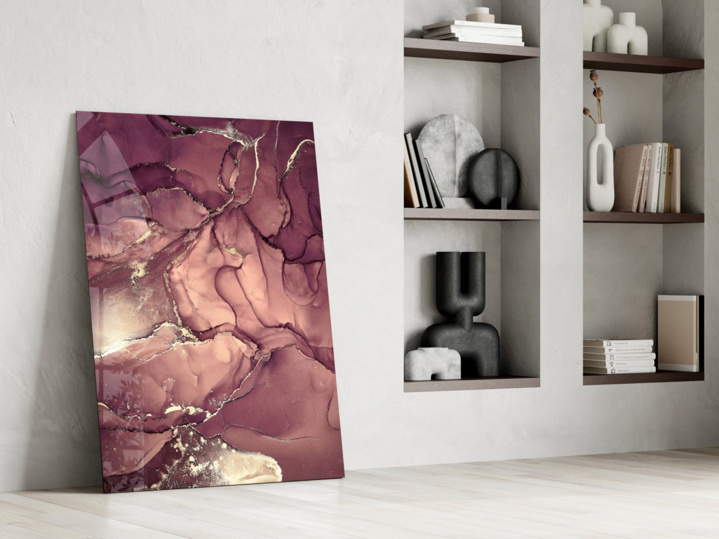 Mauve Pink Gold Veins Glass Wall Art