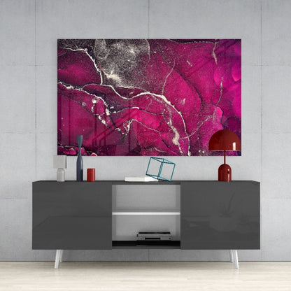 Fuchsia Silver Marble Ink Glass Wall Art
