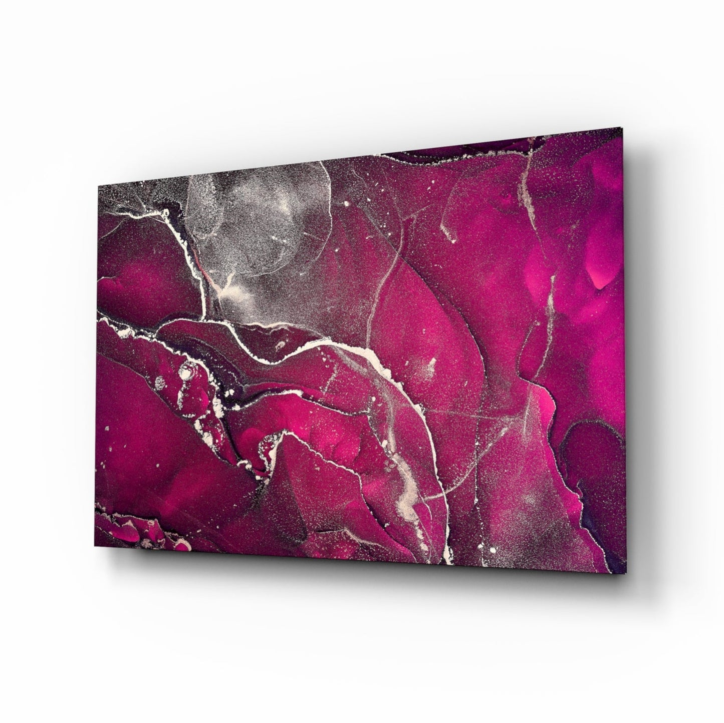 Fuchsia Silver Marble Ink Glass Wall Art