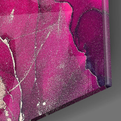 Fuchsia Silver Marble Ink Glass Wall Art