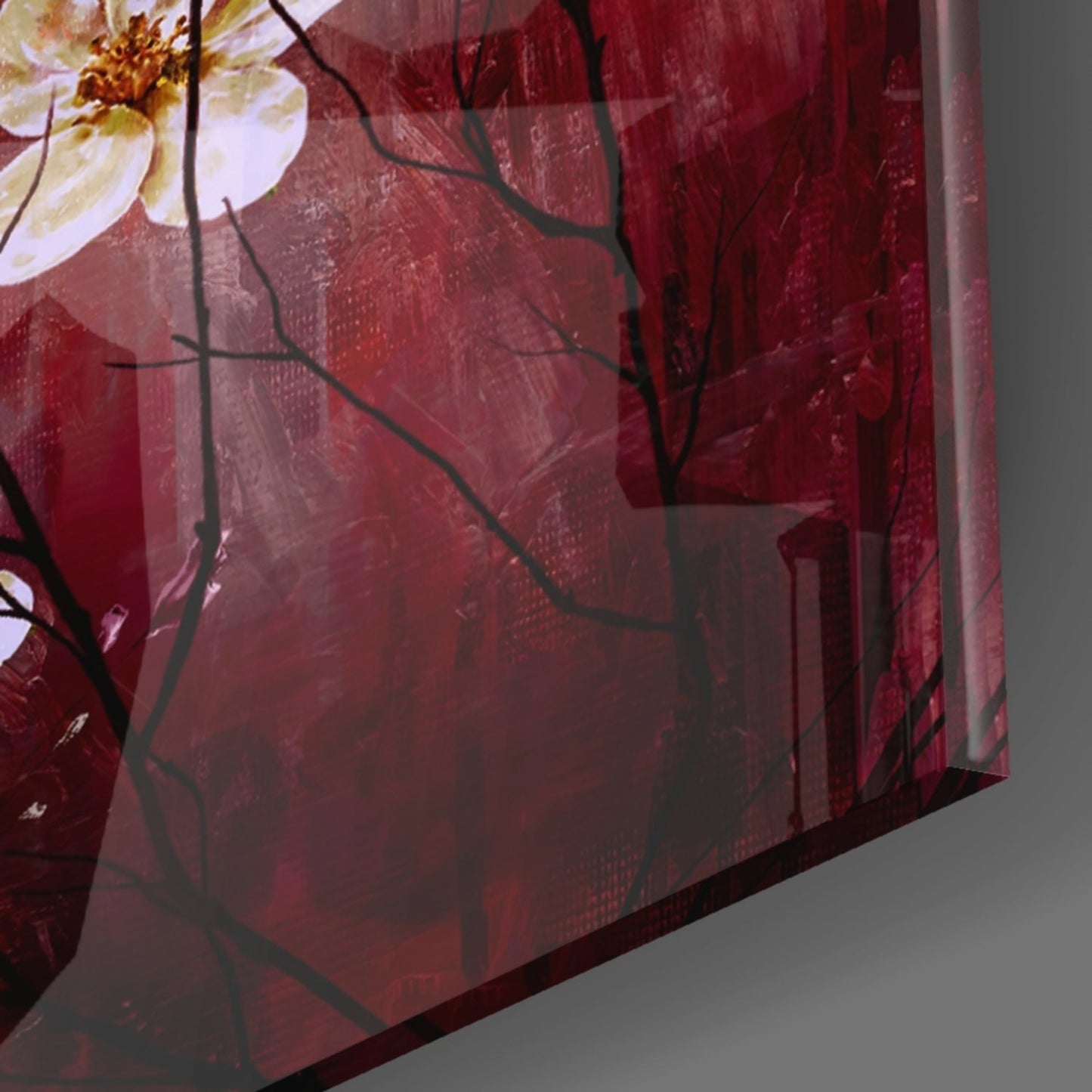 Crimson And Cream Blossom Branch Glass Wall Art