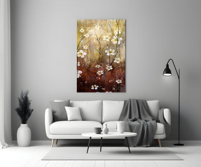 Amber Brown Blossom Branch Panel Glass Wall Art