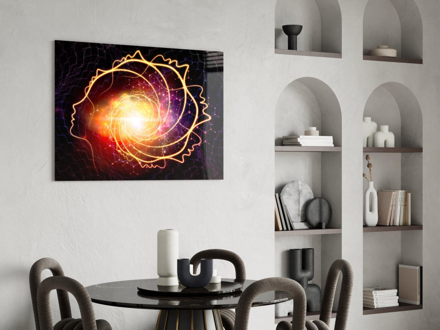 Golden Cosmic Swirl Glass Wall Art