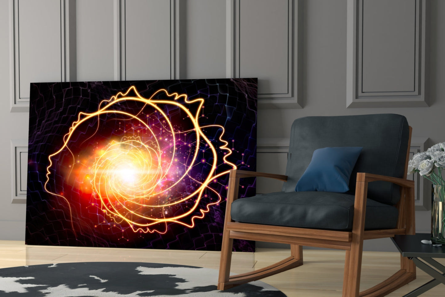 Golden Cosmic Swirl Glass Wall Art