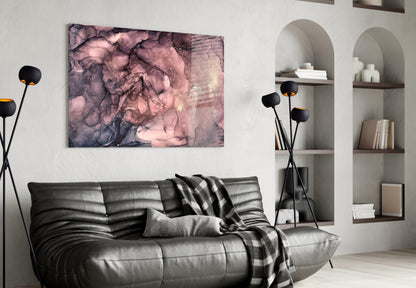 Dusky Mauve Ink Flow Glass Wall Art