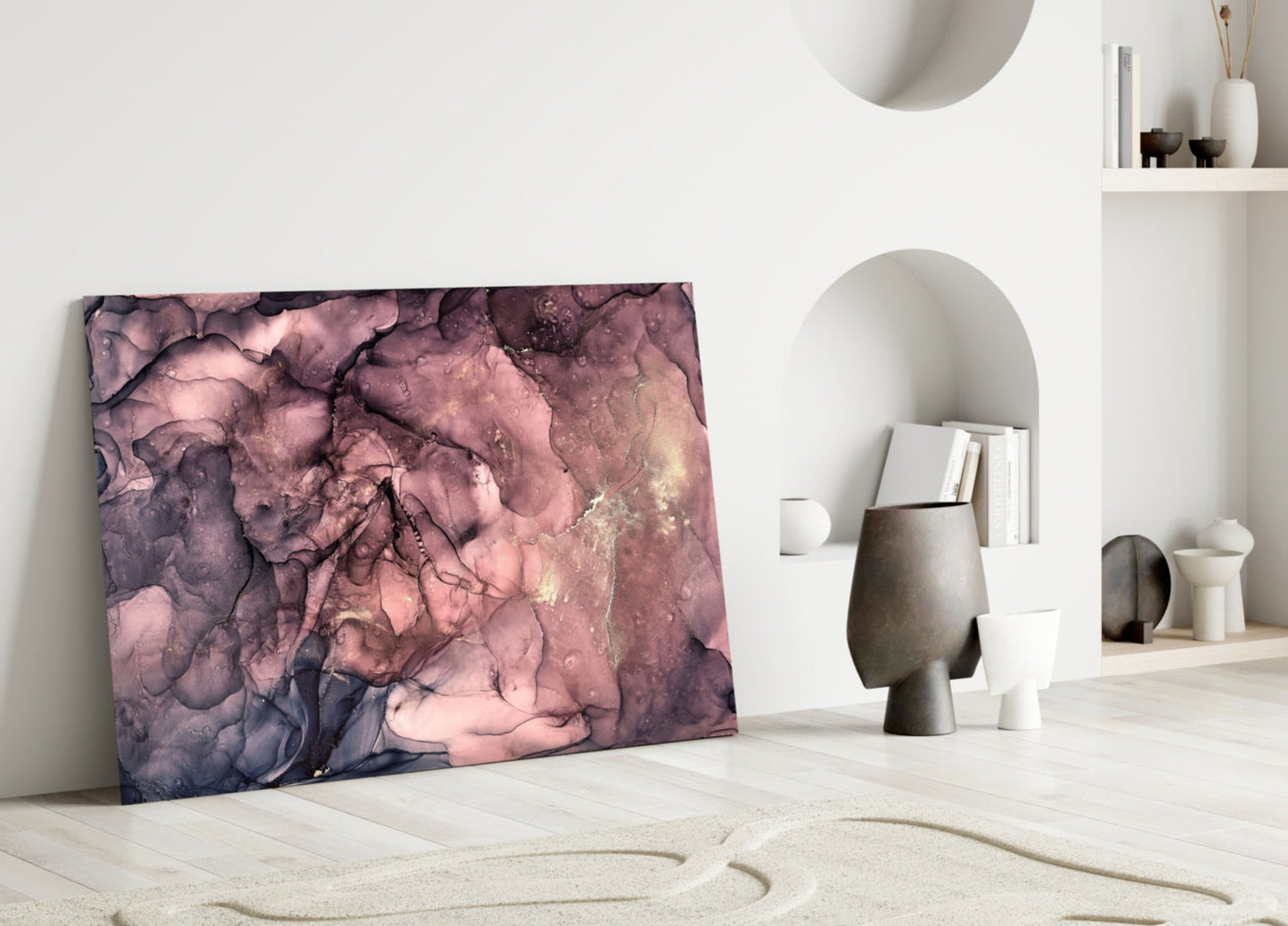 Dusky Mauve Ink Flow Glass Wall Art