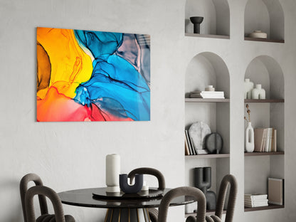Blue and Orange Ink Flow Glass Wall Art