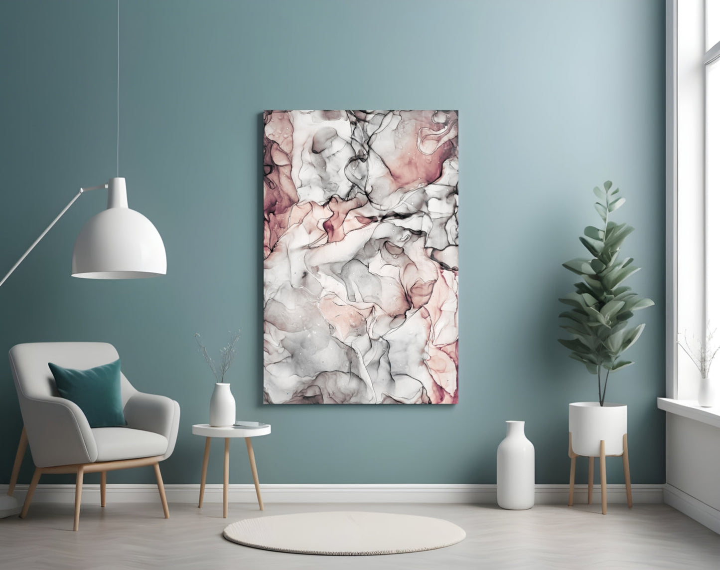Blush Gray Ink Veins Glass Wall Art