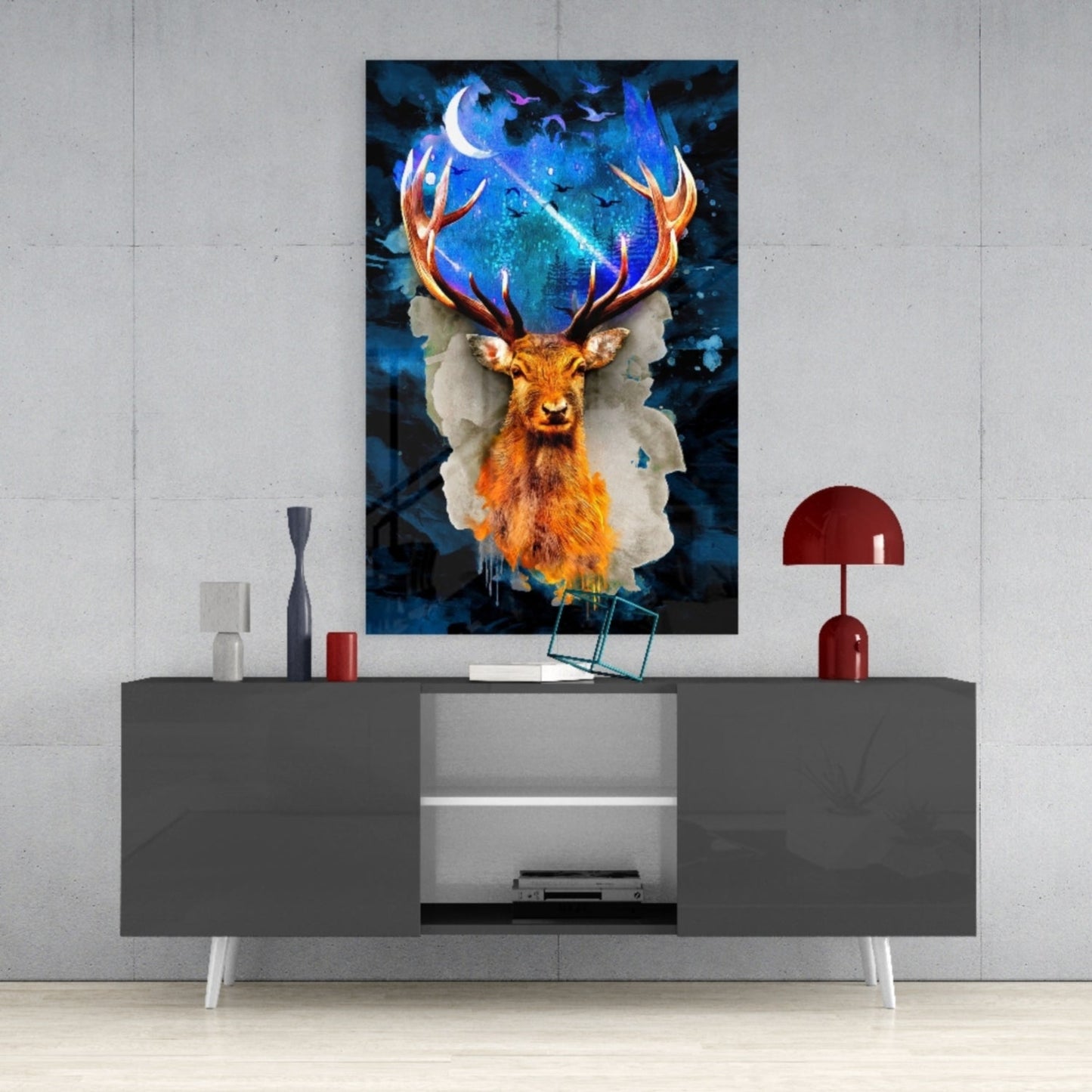 Cosmic Galaxy Antler Stag Glass Wall Art