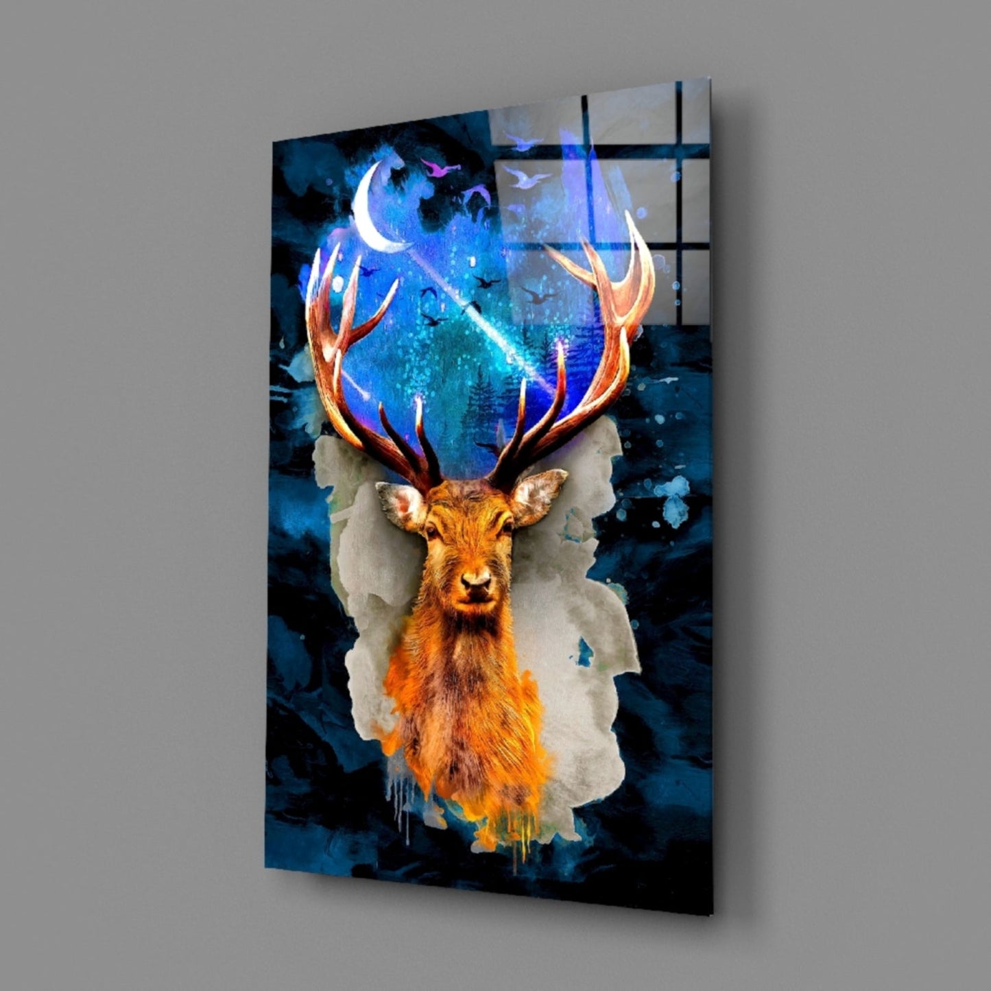 Cosmic Galaxy Antler Stag Glass Wall Art