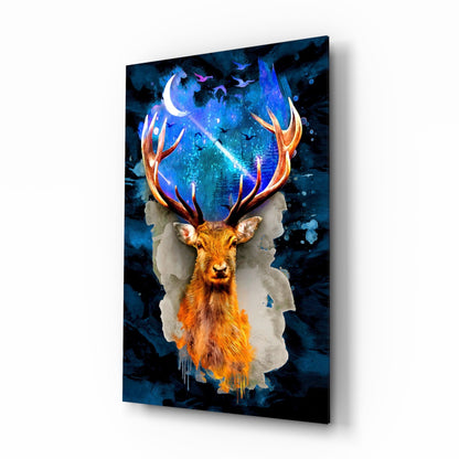 Cosmic Galaxy Antler Stag Glass Wall Art