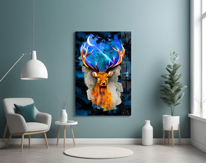 Cosmic Galaxy Antler Stag Glass Wall Art