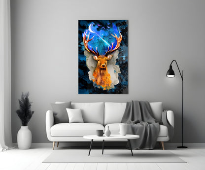 Cosmic Galaxy Antler Stag Glass Wall Art
