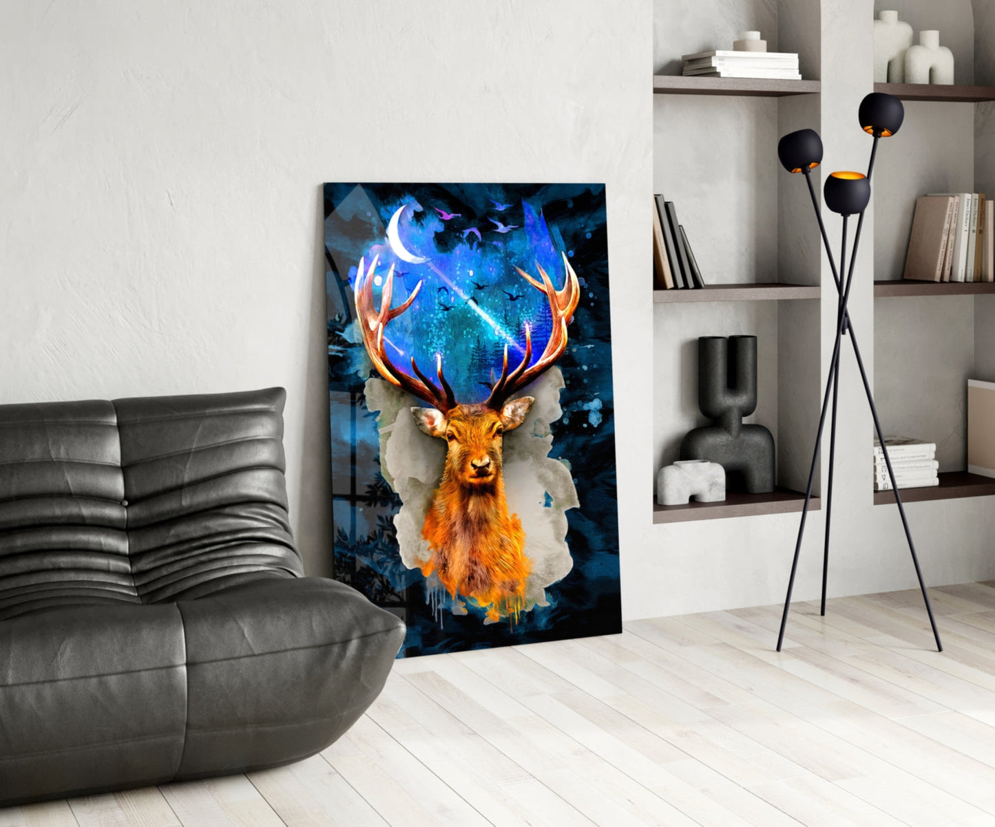Cosmic Galaxy Antler Stag Glass Wall Art