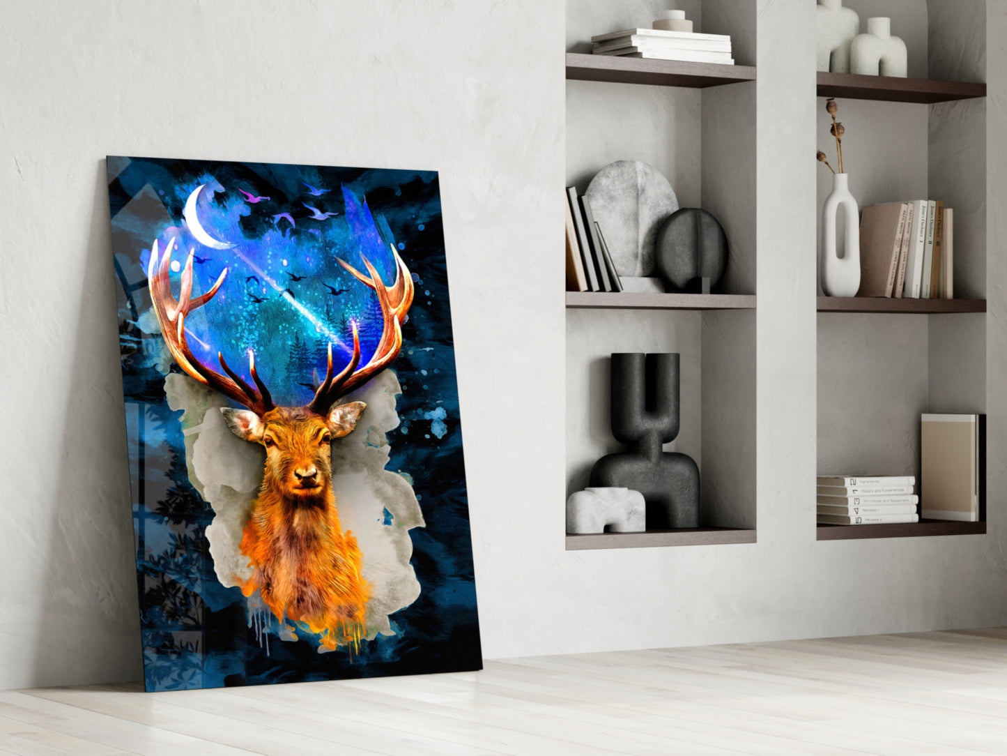 Cosmic Galaxy Antler Stag Glass Wall Art