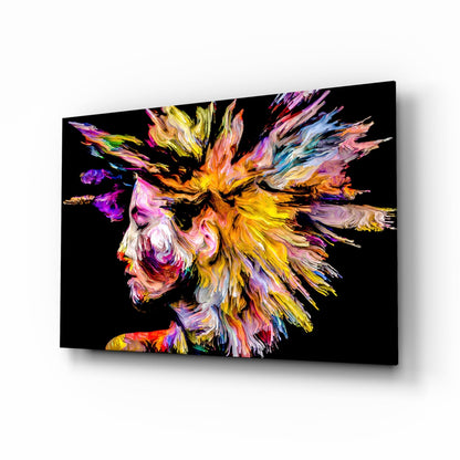 Spiky Color Splash Hair Profile Glass Wall Art