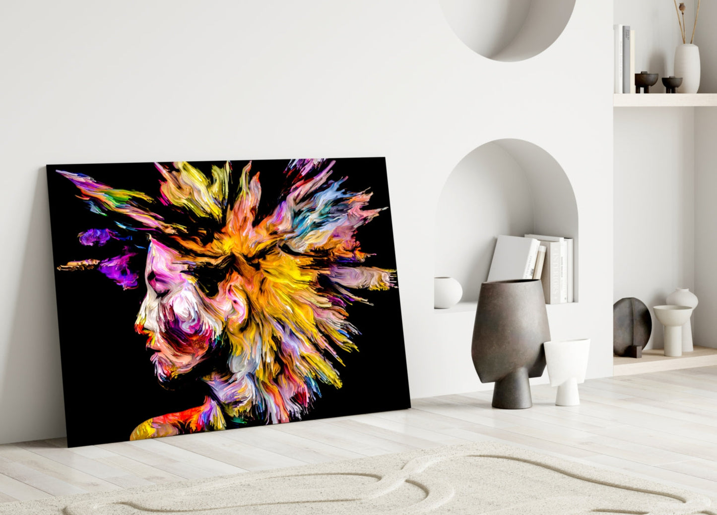 Spiky Color Splash Hair Profile Glass Wall Art