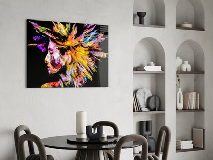 Spiky Color Splash Hair Profile Glass Wall Art