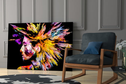 Spiky Color Splash Hair Profile Glass Wall Art