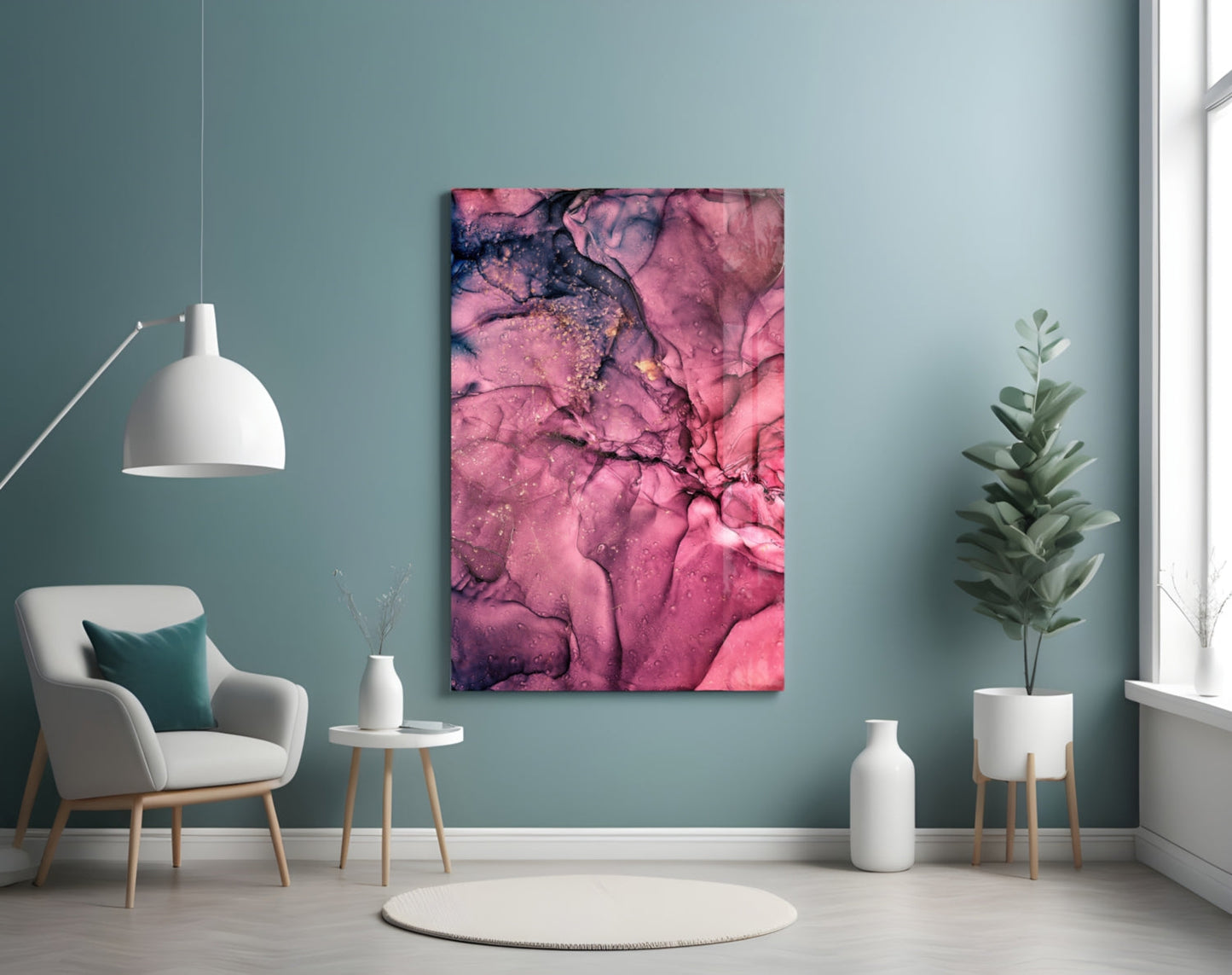 Magenta Pink Ink Bloom Glass Wall Art
