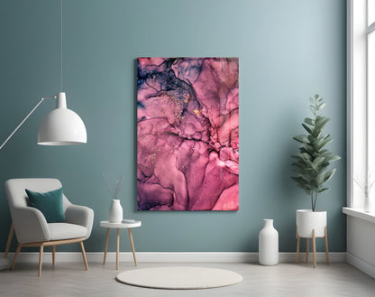 Magenta Pink Ink Bloom Glass Wall Art
