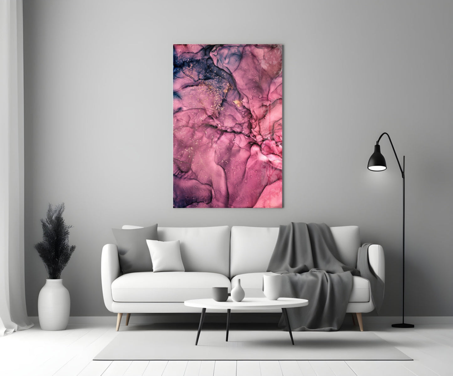 Magenta Pink Ink Bloom Glass Wall Art