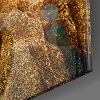Golden Rocky Coast At Sunset Glass Wall Art