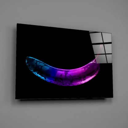 Neon Lit Banana on Black Glass Wall Art