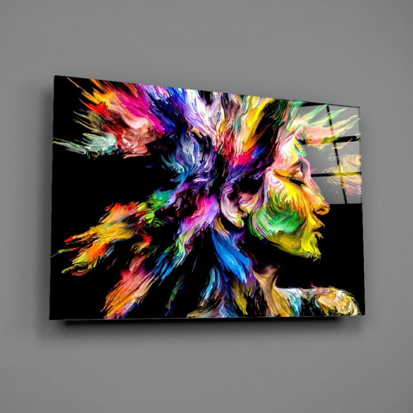 Two Profiles Meeting in Color Burst Glass Wall Art