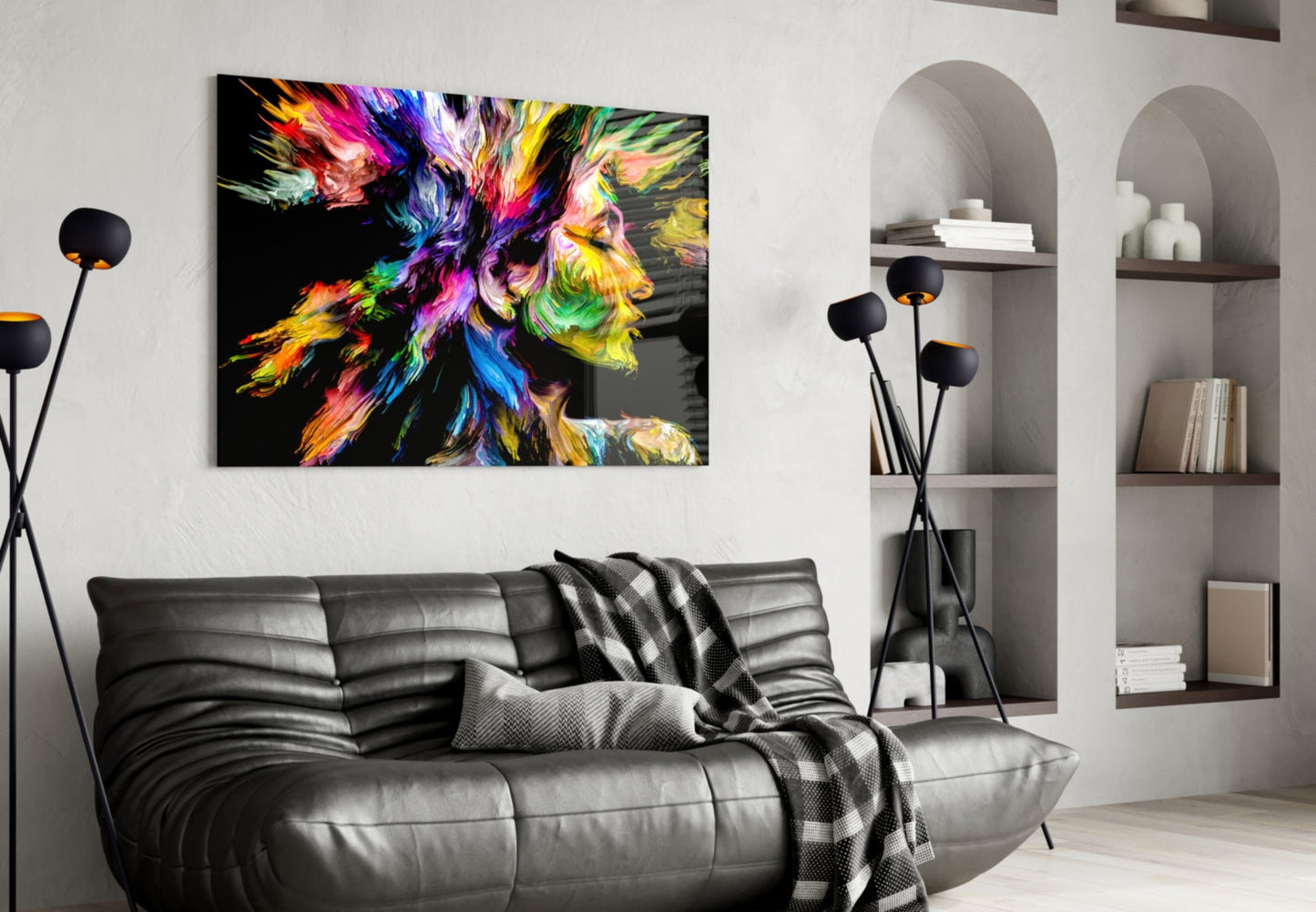 Two Profiles Meeting in Color Burst Glass Wall Art