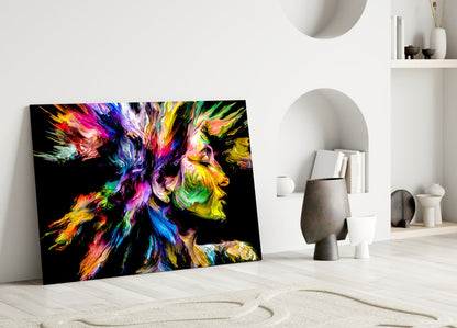 Two Profiles Meeting in Color Burst Glass Wall Art