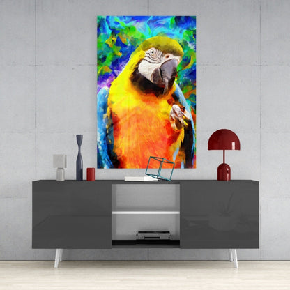 Painted Macaw Colorful Portrait Glass Wall Art
