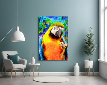 Painted Macaw Colorful Portrait Glass Wall Art
