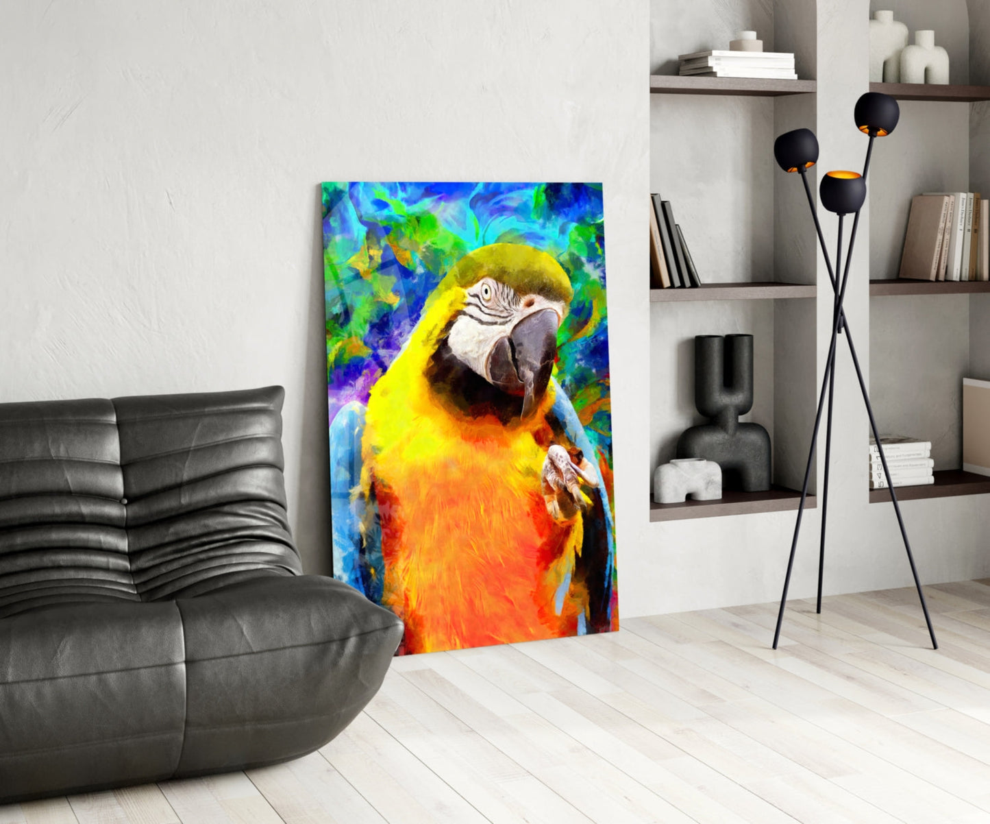Painted Macaw Colorful Portrait Glass Wall Art