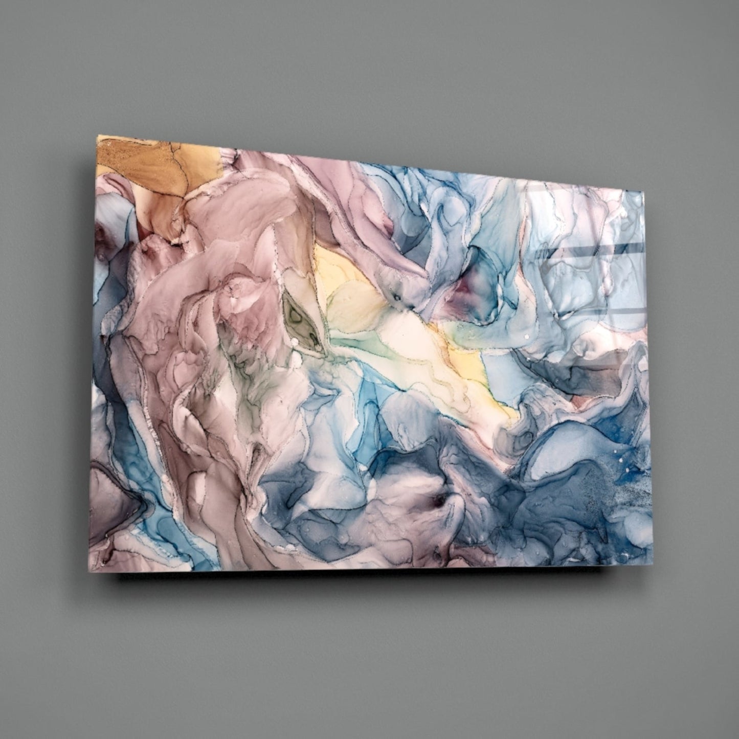 Pastel Blue Pink Ink Flow Glass Wall Art