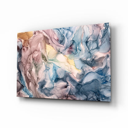 Pastel Blue Pink Ink Flow Glass Wall Art