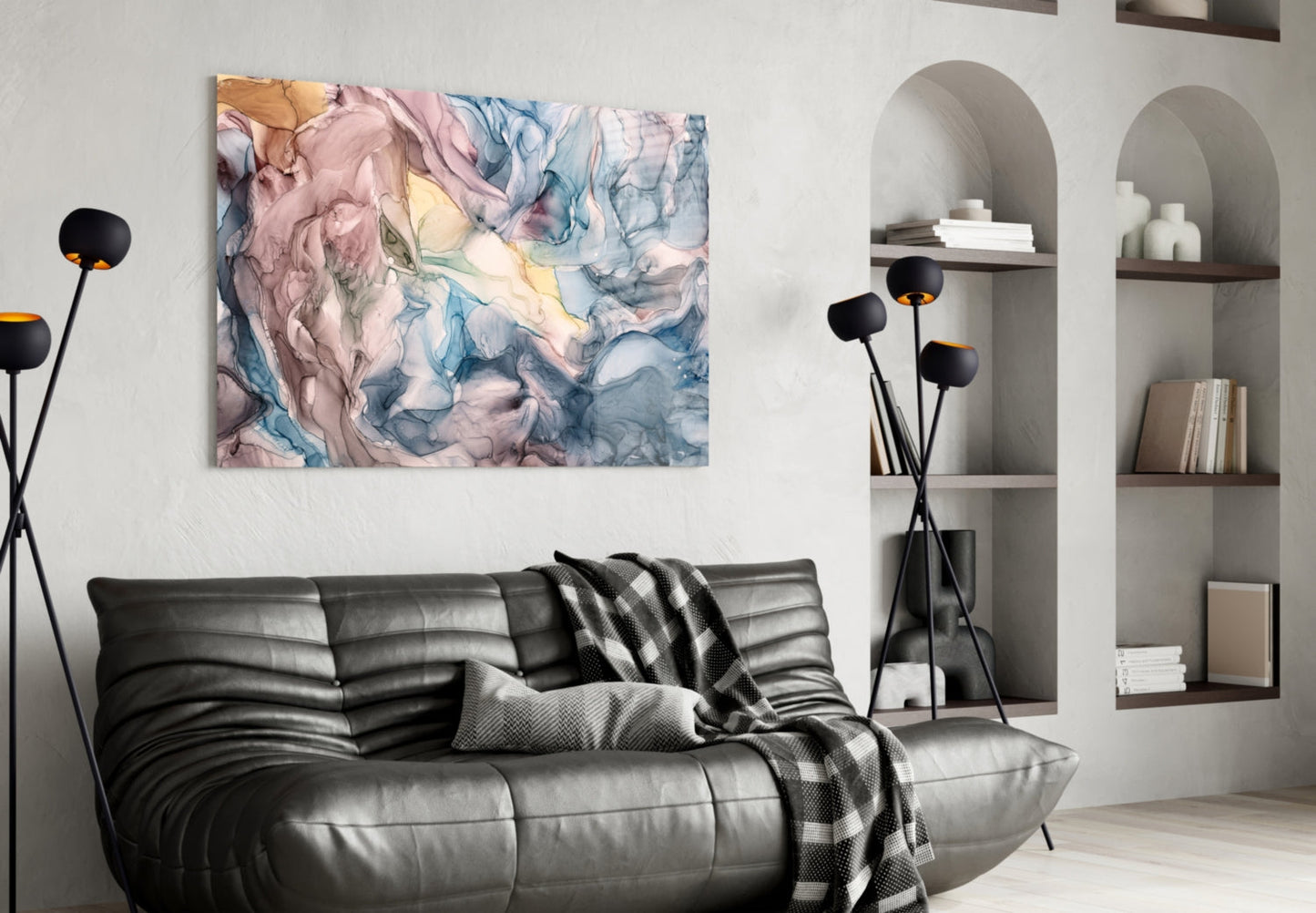 Pastel Blue Pink Ink Flow Glass Wall Art