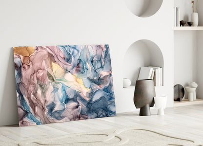 Pastel Blue Pink Ink Flow Glass Wall Art