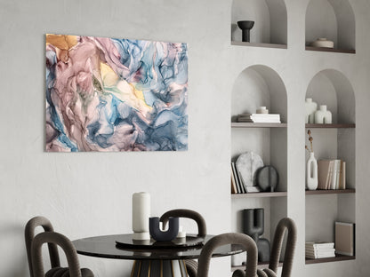 Pastel Blue Pink Ink Flow Glass Wall Art